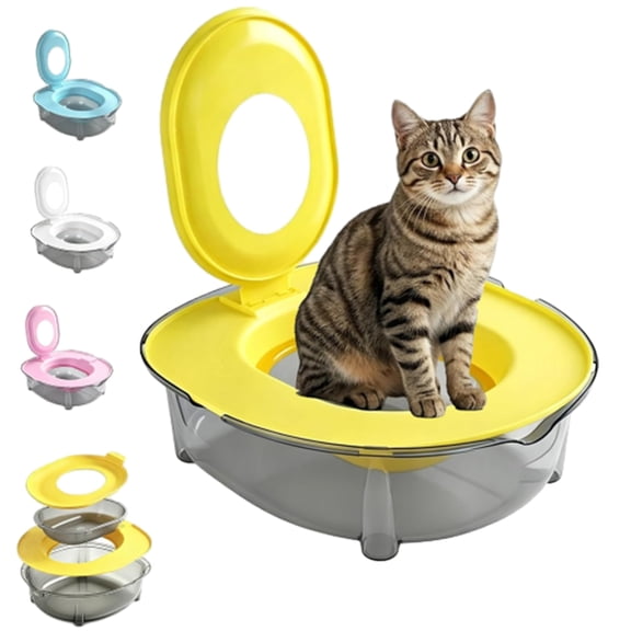 Cat Toilet Training Kit, Portable Litter Box with Flushable Odor Control Splash-Resistant Design, Large Thickened PP Semi-Enclosed Tray for Kittens Cats Home (Yellow)