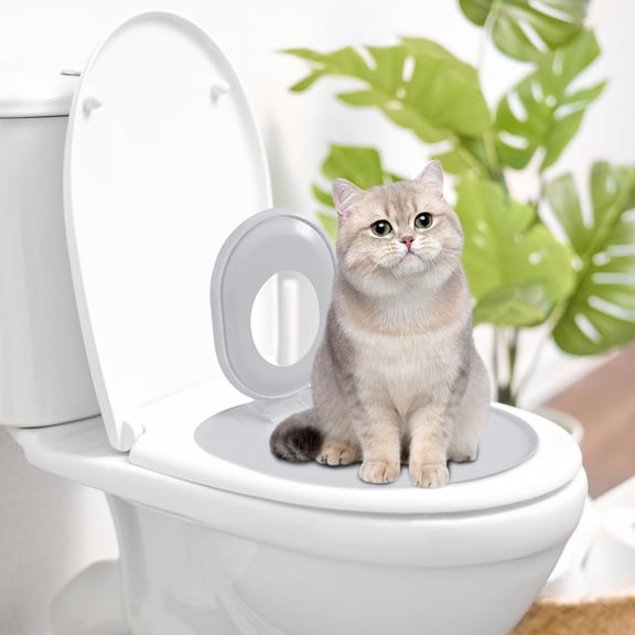 Cat Toilet Training Kit, Reusable Cat Toilet Seat Trainer System 15.4×14.4in for Litter Box Transition, Pet Cleaning Toilet Training Tool, Grey