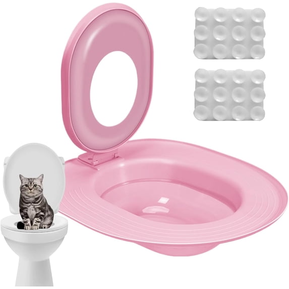 Cat Toilet Training Kit, Reusable Toilet Seat Training System for Cats,Portable Litter Box Transition Trainer, Easy Clean Potty Training Aid for Indoor Cats(RL Pink 1 PCS)
