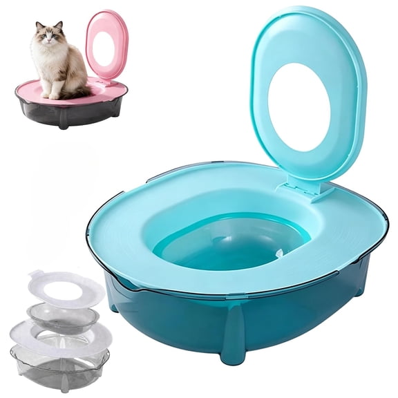 Cat Toilet Training Kit for Indoor Cats, Portable Litter Box Trainer with PP Tray Pink Blue