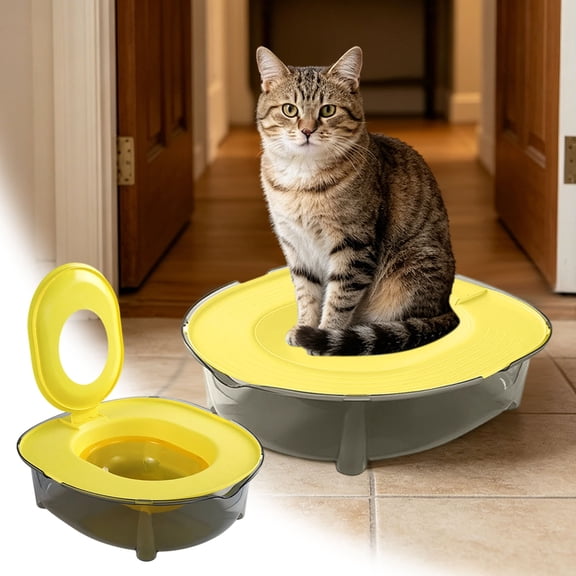 Cat Toilet Training System, Step-by-Step Litter Box Transition Kit, Sturdy Cat Toilet Trainer for Standard Toilets(16 Inch,Yellow)