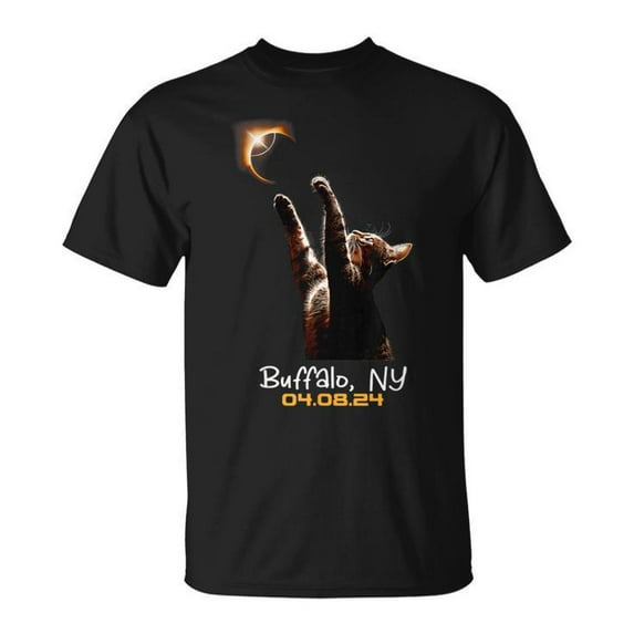 Cat Total Solar Eclipse Buffalo New York T-Shirt, Funny Celestial Event Graphic Tee, Cute Cat Design for Men Women Kids Celebrating the April 8 2024 Solar Eclipse in Buffalo, New