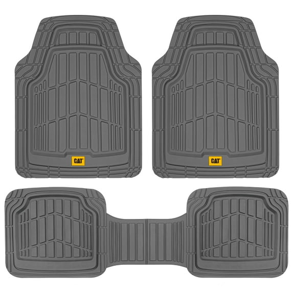 Cat ToughRide 3-Piece All Season Rubber Floor Mats - Gray, Deep Dish Protection For Car, Truck, Van, SUV