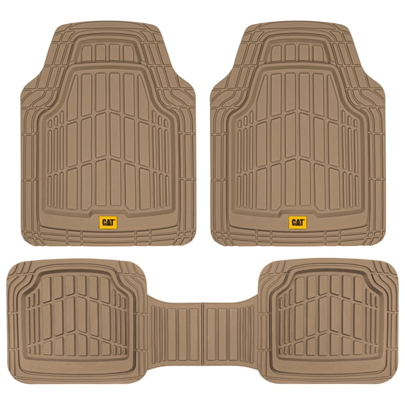 Cat® ToughRide™ Heavy-Duty 3 Piece Rubber All Season Floor Mats for Car Truck Van SUV, Beige - Premium Trim to Fit Car Floor Mat, All Weather Deep Dish Automotive Floor Mats, Total Dirt Protection