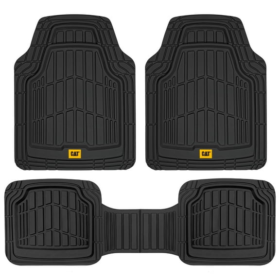 Cat® ToughRide™ Heavy-Duty 3 Piece Rubber All Season Floor Mats for Car Truck Van SUV, Black - Premium Trim to Fit Car Floor Mat, All Weather Deep Dish Automotive Floor Mats, Total Dirt Protection