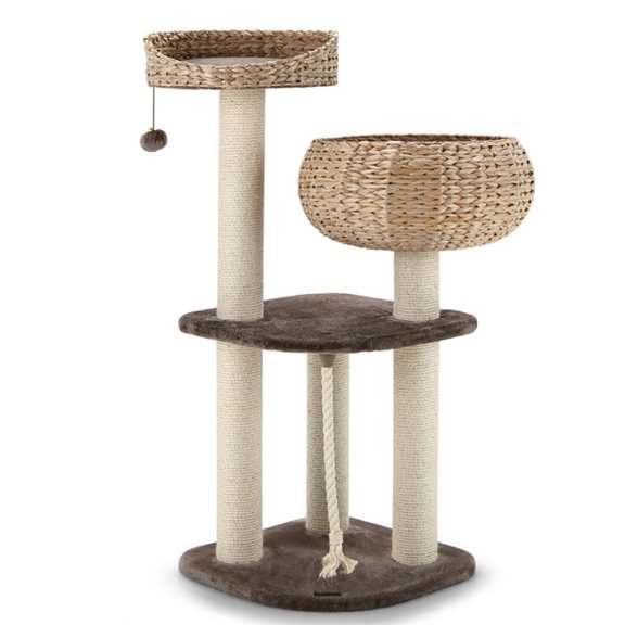 Cat Tower, Cat Tree for Indoor Cats, 41 Inch Rattan Cat Tree with Napping Perch-Beige for Kittens, Elderly Cats, Adult Cats