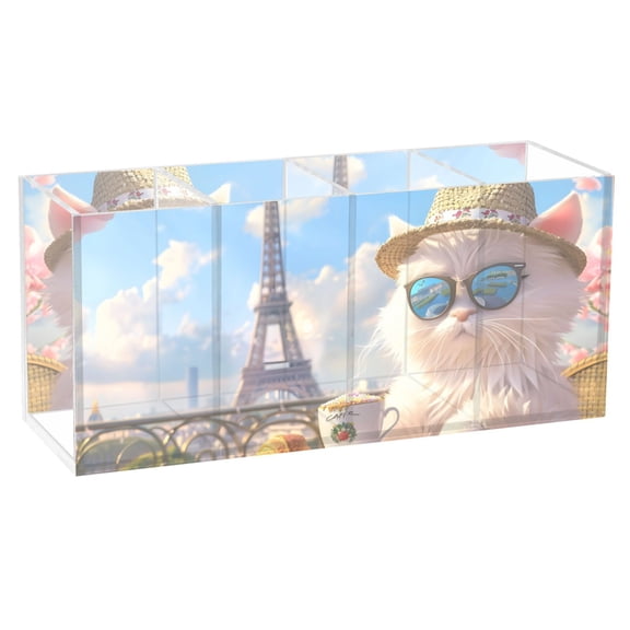 Cat Tower Flowers Pencil Pen Cosmetic Holder Cup Makeup Brush Holder Desk Accessories Holder Acrylic Organizer for Office School Home