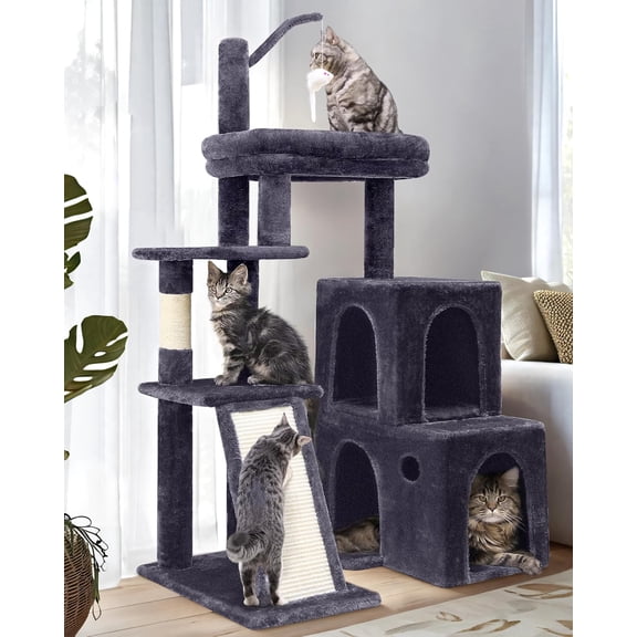 Cat Tower for Indoor Adult Cats, 50-inch Heavy Duty Cat Tree House for Big Cats with Extra-Large Padded Platform, Sisal Scratching Board, 2 Large Condos, F50, Dark Grey