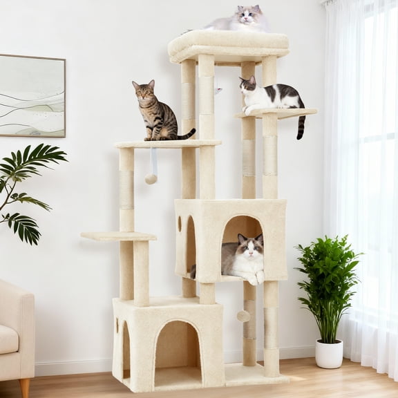 Cat Tower for Indoor Cats, Heavy Duty Cat Trees for Large Adult Big Cats Maine Coon Cat Tree Tower with Scratching Post, Extra Large Top Perch, Cat Condos, F62, 61inch