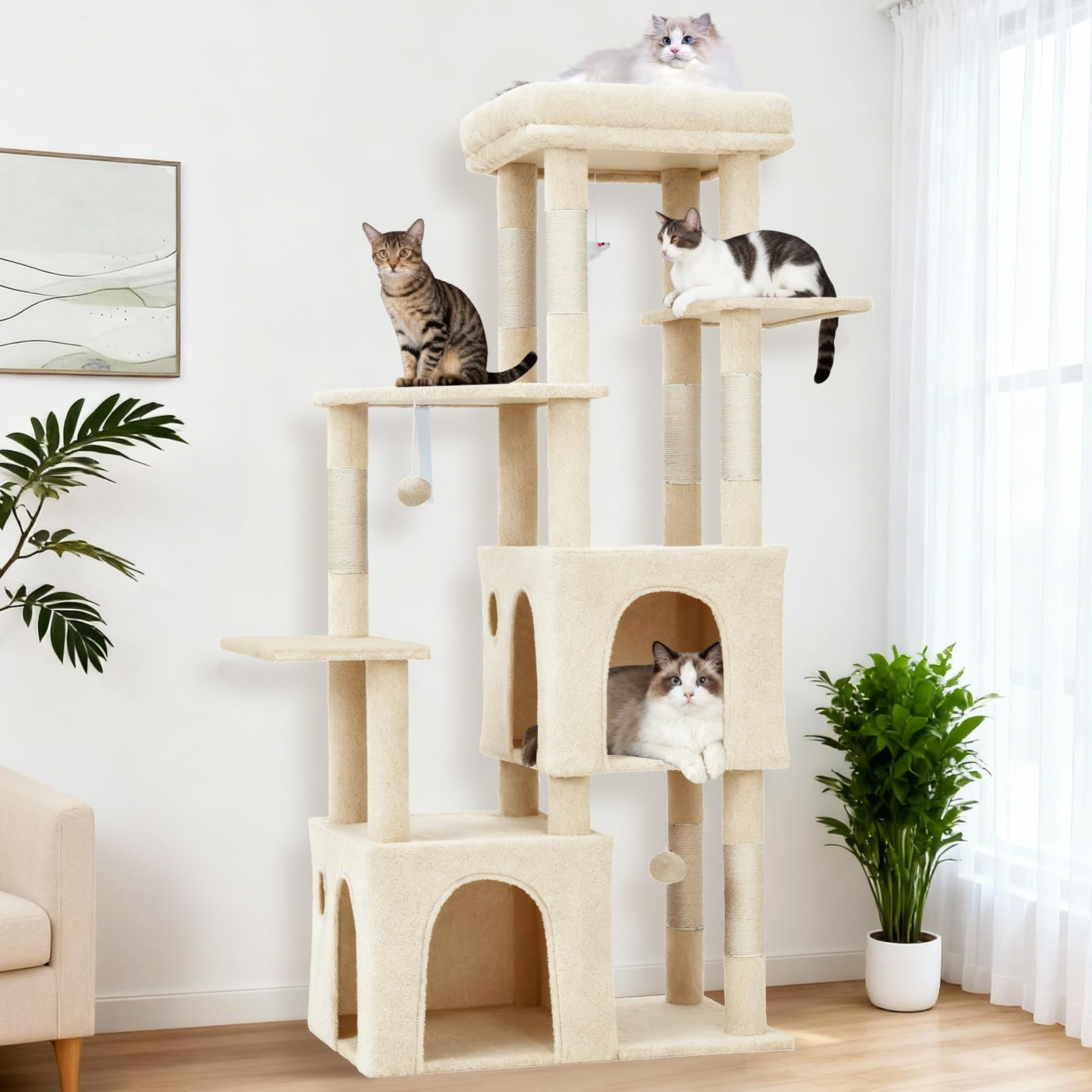 Cat Tower for Indoor Cats,Heavy Duty Cat Trees for Large Adult & Maine Coon Cats with  Perch, 2 Spacious Condos, Natural Sisal Scratch Posts & Play Toys,Cat Tower