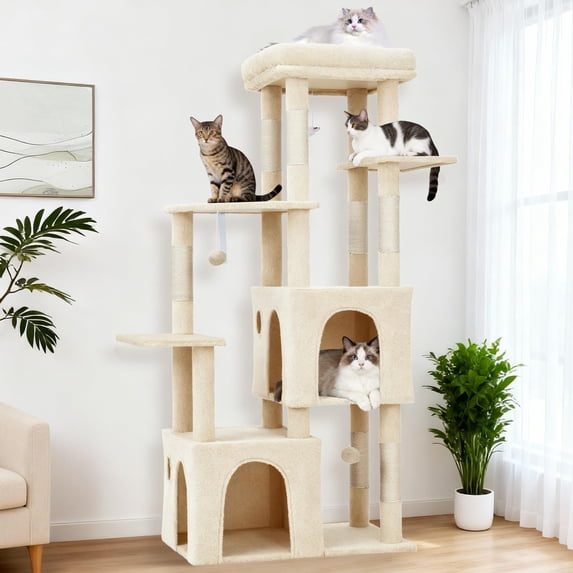Cat Tower for Indoor Cats,Heavy Duty Cat Trees for Large Adult & Maine Coon Cats with Perch, 2 Spacious Condos, Natural Sisal Scratch Posts & Play Toys,Cat Tower