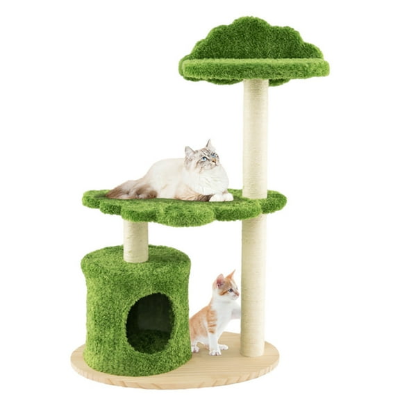 Cat Tower, Cat Tree for Indoor Cats, 38 Inch Cute Cat Tree for Indoor Cats, with Fully Wrapped Sisal Scratching Posts-Green for Kittens, Elderly Cats, Adult Cats