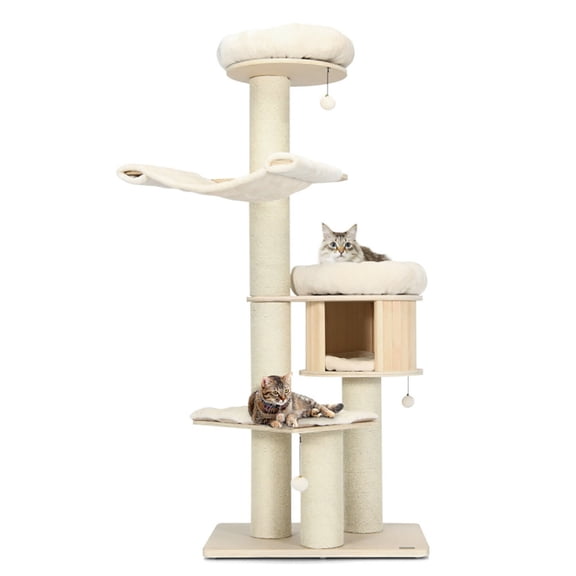 Cat Tower, Cat Tree for Indoor Cats, , 4-Layer 68.5-Inch Wooden Cat Tree Condo Activity Tower with Sisal Posts-Natural for Kittens, Elderly Cats, Adult Cats