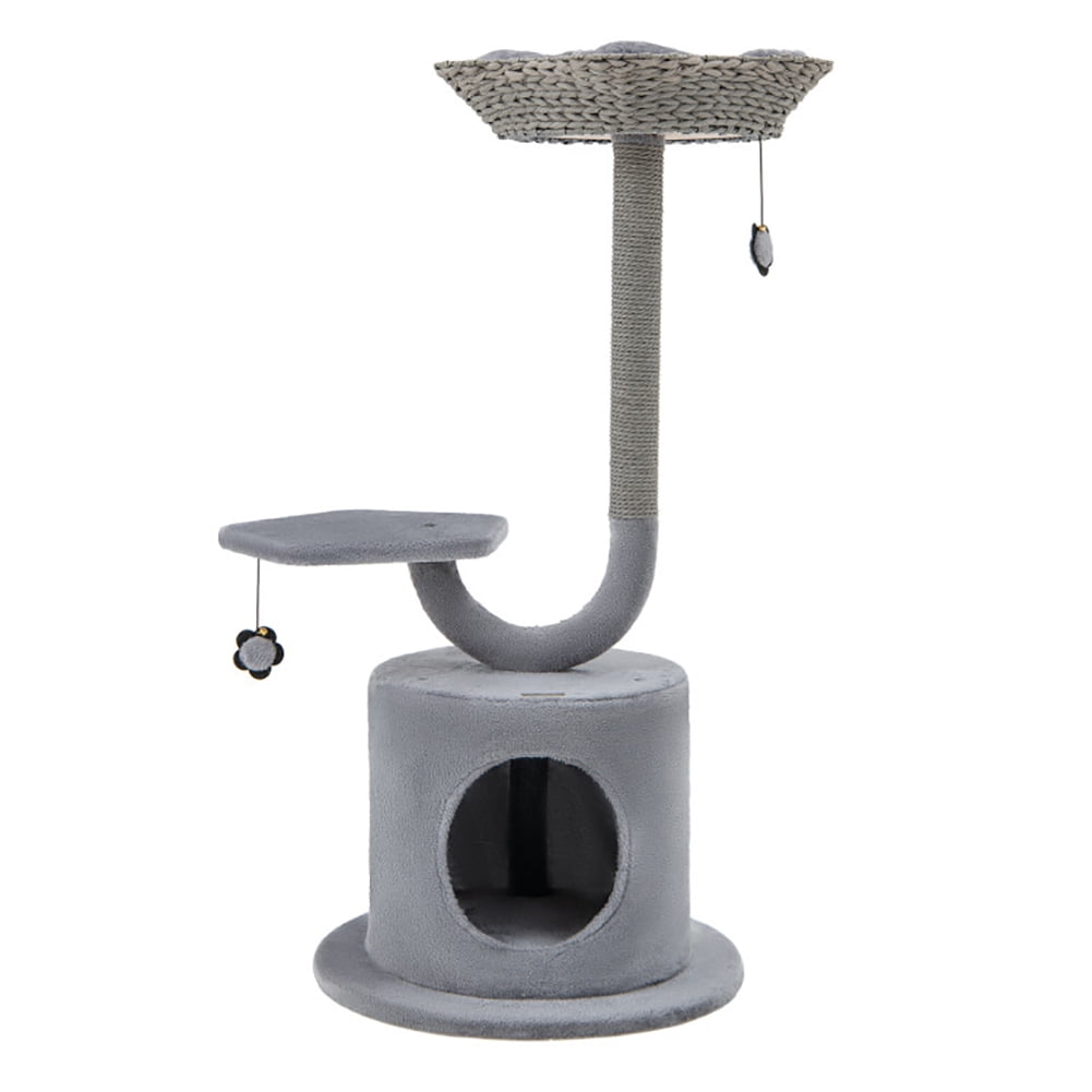 Gray 42" Tall Cat Tower with Curved Metal Frame