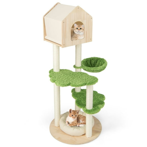 Cat Tower, Cat Tree for Indoor Cats, , 55 Inch Tall Cat Climbing Stand with Sisal Scratching Posts and Soft Cat Bed for Indoor Kittens-Green for Kittens, Elderly Cats, Adult Cats