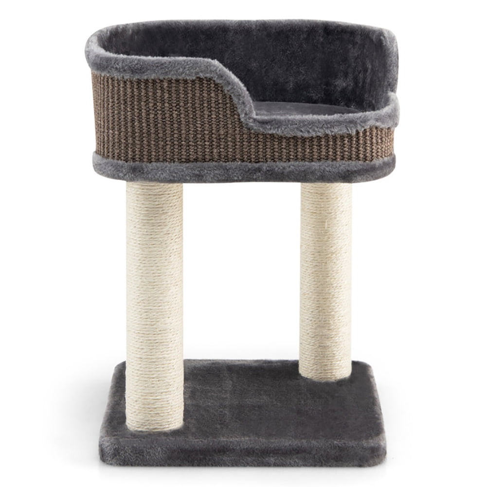 Gray Plush and Sisal Freestanding Cat Tree with Perch