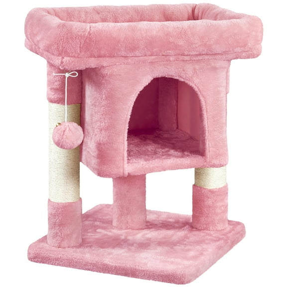 Cozy Cat Tree for Kittens, Extra Wide Plush Perch and Sisal Scratching Posts, Low-Profile Cat Condo, Durable and Lightweight, 23.5 inches Height, Pink