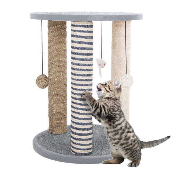 Gray Sisal Rope Cat Scratching Post Tower with Toys