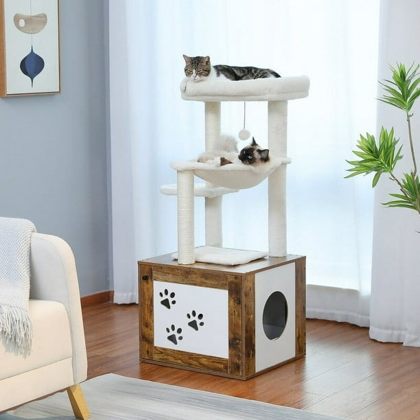 Bed Bath Beyond Cat Tower with Hidden Litter Box Furniture Cat Scratching Posts Brown