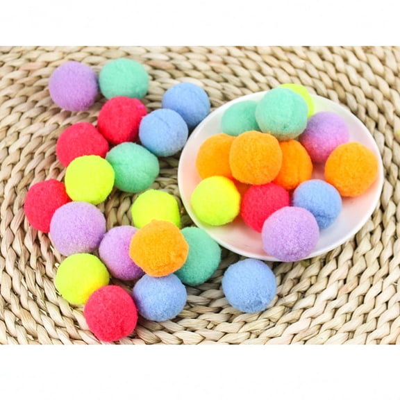 Cat Toy Bal 20-Pack 1.6-inch Plush Interactive Quiet Play Balls Multi-Color Assorted Pompom Balls Soft Fuzzy Kitten Toys for Exercise and Chase Pet Supplies #194 Multi-color