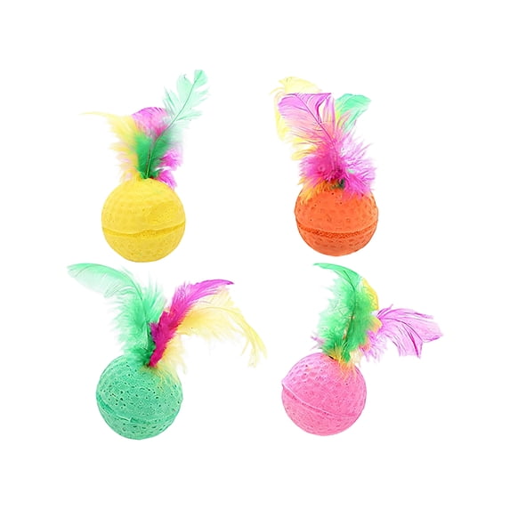 Cat Toy Balls, Interactive Latex Foam Balls with Feather for Indoor Cats, Soft Bouncy Soccer Pattern Chase Toys for Self-Play and Exercise, Random Colors, 1 Piece