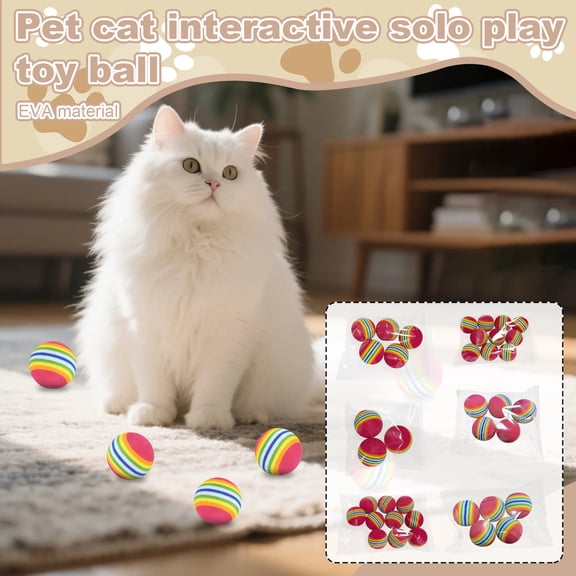 Cat Toy Balls Interactive Rainbow Foam Fetch Balls for Indoor Cats Kittens and Small Dogs Soft EVA Pet Play Balls for Chasing Bouncing and Exercise Multi-Pack - A,Size S