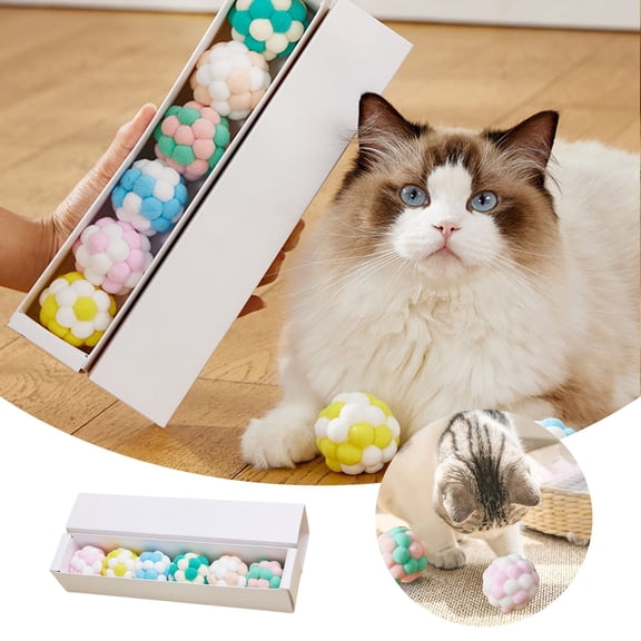Cat Toy Balls Set 4 Pcs Colorful Soft Fuzzy Plush Interactive Indoor Playing Chewing Toys for Kittens
