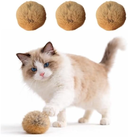 Cat Toy Balls, Ultra-Soft Fluffy Furry Pom Poms, Washable Quiet Kitten Toys for Chasing, Batting and Catching, Safe Interactive Pet Toys for All Cats