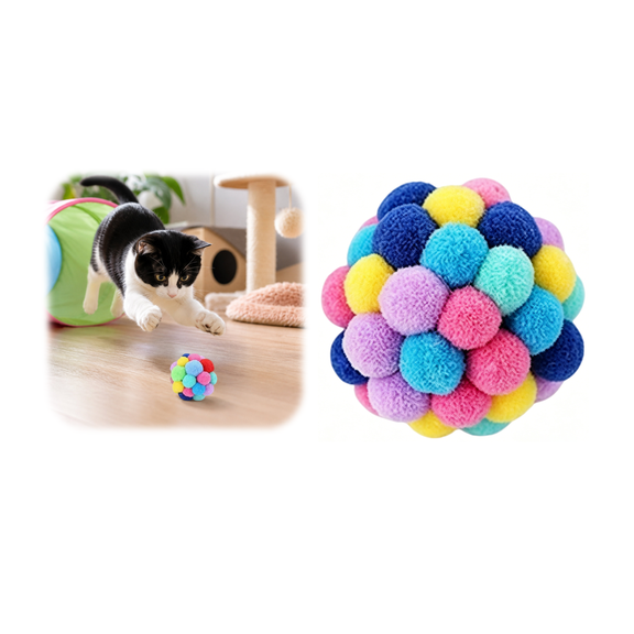 Cat Toy Balls with Bel,2.36Inch Colorful Soft Fuzzy Balls Built-in Bell for Cats, Interactive Playing Chewing Toys for Indoor Cats and Kittens