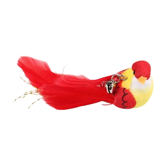 Cat Toy Bird Replacement Head with Bell Interactive Feather Bird Refill for Cat Wand Random Pattern