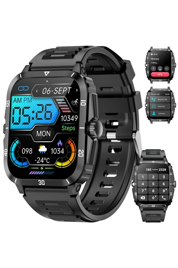 Smart Watch Dial/Answer Call ,Fitness tracker,Waterproof IP67 Fitness Watch with1.96 inchTactical Military Sports Smartwatch for men (black)
