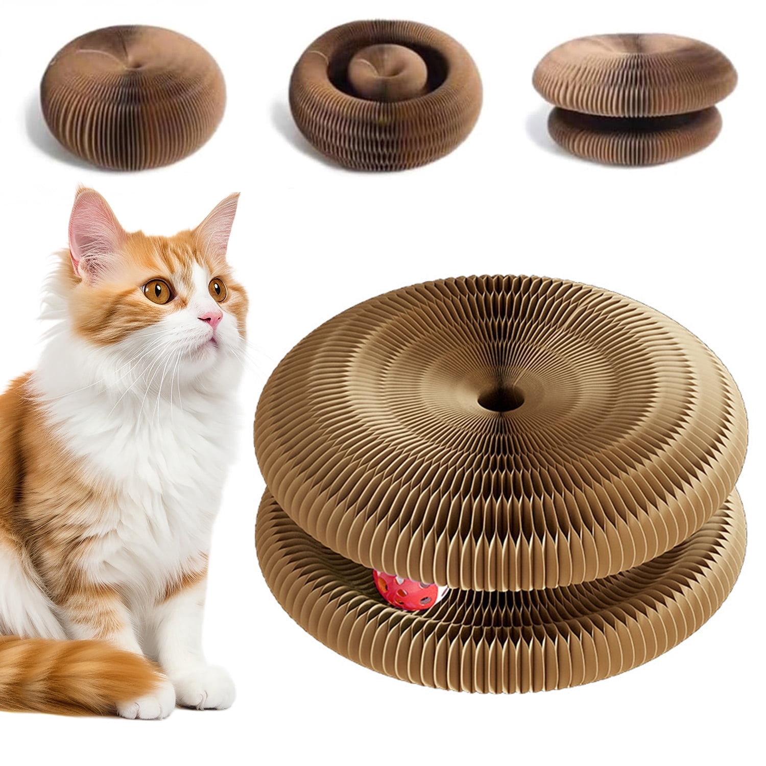 Cat Toy, Cat Scratchers for Indoor Cats Magic Organ Foldable Cardboard Cat Scratcher Kitty Toy Interactive Relieve Boredom and Exercise Brown