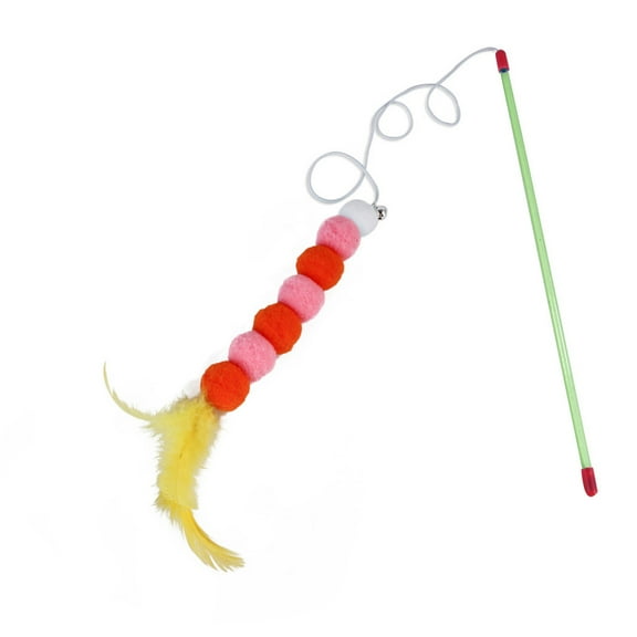 Cat Toy, Czzoypi Interactive Feather Wand Toy, Colorful Strips Flower Balls Teaser Pole for Exercise Natural Behavior Play, Yellow