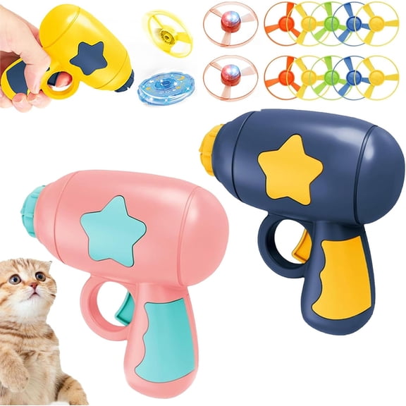 Cat Toy Disc Launcher,Cat Toy Propeller Launcher with Colorful Flying Propellers Set,Cat Playing Tracking Interactive Toys for Kitten Chasing Training Hunting