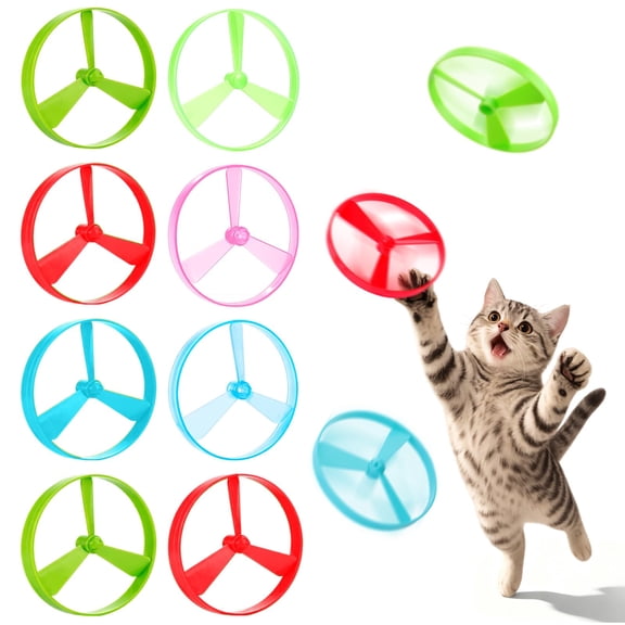 Cat Toy Disc Launcher, Rechargeable Interactive Cat Fetch Toy Launcher with 8 Flying Discs, Flying Enrichment Toys for Indoor Bored Kittens & Adult Cats (Yellow)