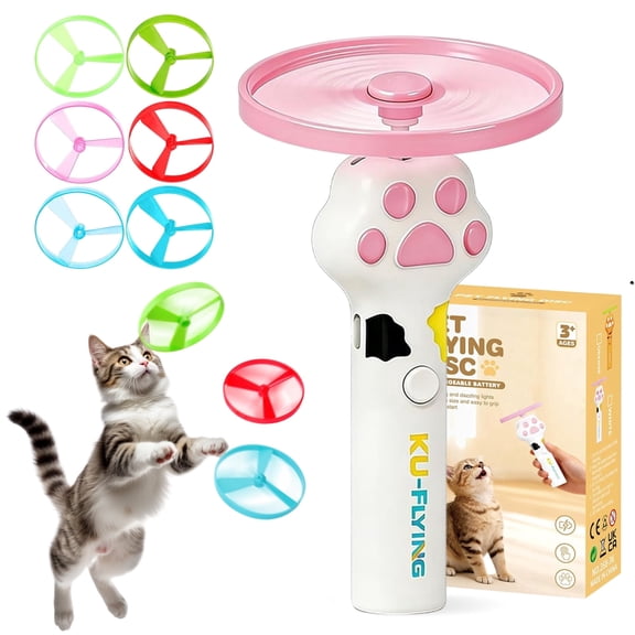 Cat Toy Disc Launcher, Rechargeable Interactive Fetch Cat Toy Launcher with 6 Flying Discs for Indoor Cats, Motion-Activated Enrichment Toys for Bored Kittens & Adult Cats