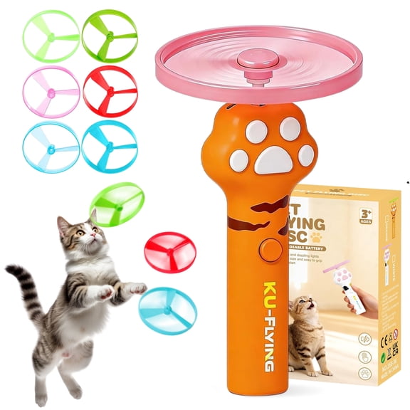 Cat Toy Disc Launcher, Rechargeable Interactive Fetch Cat Toy Launcher with 6 Flying Discs for Indoor Cats, Motion-Activated Enrichment Toys for Bored Kittens & Adult Cats