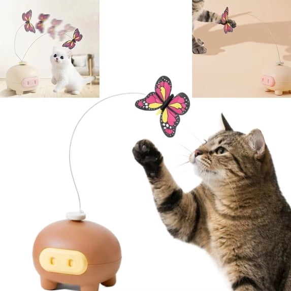 Cat Toy Electric Rotating Butterfly Teaser with Interactive Motion, Electronic Pet Play Toy for Indoor Cats, Self-Play Chase Exercise Toy for Bored Kittens and Cats Coffee
