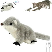 Cat Toy Flapping Wing Squirrel Interactive Simulated Chirping Plush Bird Kitten Hanging Toy with Catnip USB Cable Rope for Indoor Cat Small Dog, Touch Activated, Rechargeable, No Flying