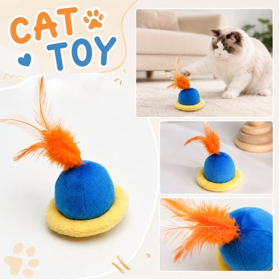 Cat Toy Flying Disc with Feathers, Interactive Kitten Teaser for Indoor Play, Durable Polypropylene Self-Play Chasing Toy for Exercise & Bonding, Blue Orange
