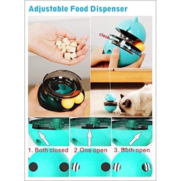 Cat Toy Funny Tumbler Interactive Ball, Treat Dispenser Automatic No-Electronic Move, More Exercise for Indoor Cats Kittens, Cat Self-Play IQ Traning Treat Toy Ball, Blue