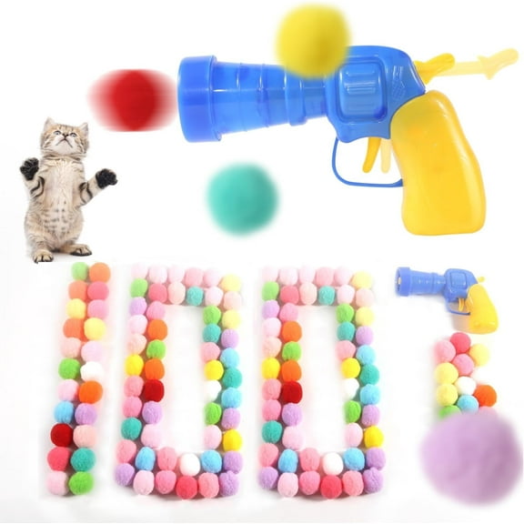 Cat Toy Gun Launcher 110 Balls, 1.2" Plush Balls for Interactive Play & Hunting Instinct, Cat Toy Ball Launcher Gun for Cats, Cat Fetch Toy Gun Shooter, Cat Toys Interactive for Indoor Cats