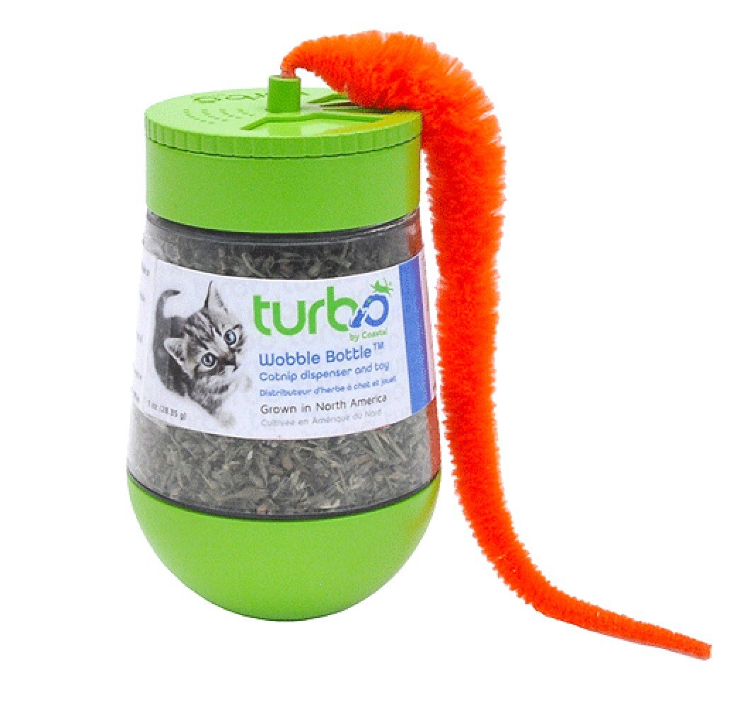 Cat Toy Interactive Catnip Dispensing Feather Top Wobble Bottle Feline Kitty Fun (One Wobble Bottle)