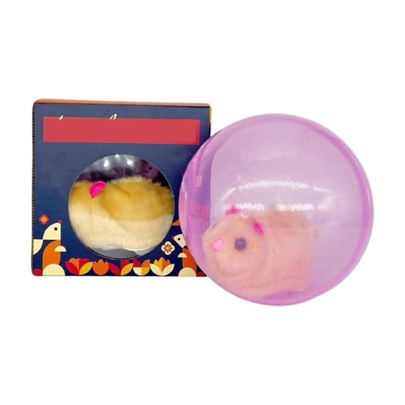 Cat Toy Interactive Rolling Ball with Plush Mouse 1 Pack Battery Operated Pink Shell Indoor Play Exercise Toy for Domestic Cats Kitten Brown Mouse Plush