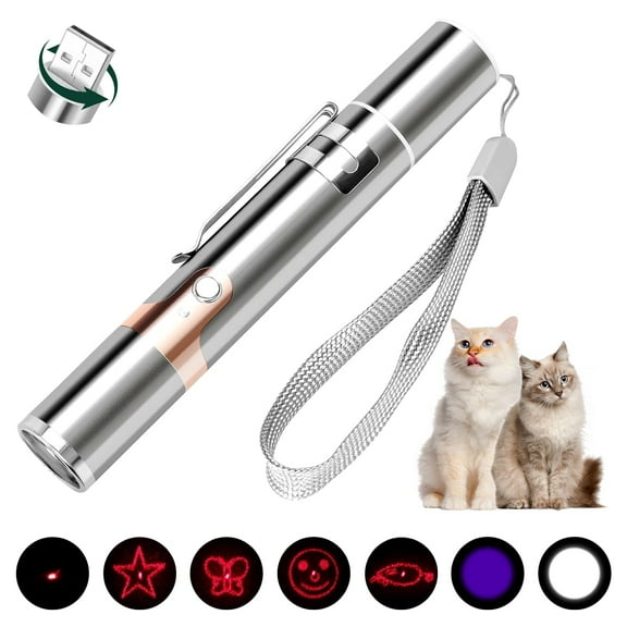 Cat Laser Pointer Toy Rechargeable,Interactive Toy for Cat Kitten Dog ,Silver