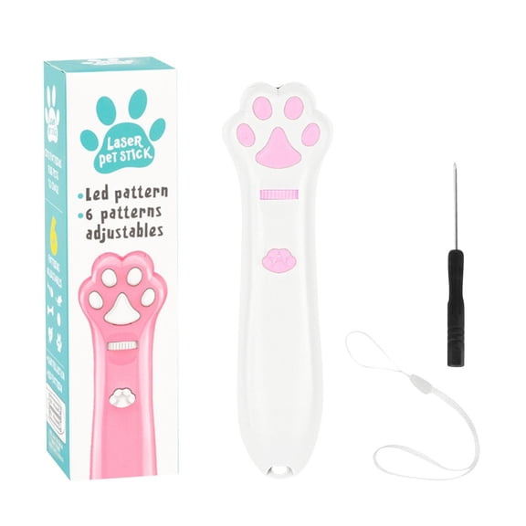 Interactive Cat Toy, Paw Print, Laser Light, Battery Powered Led, Adjustable Pink Lanyard, 6 Patterns, White, 1 Pc, Box, Indoor Play, Cat Activity, Pet Gear