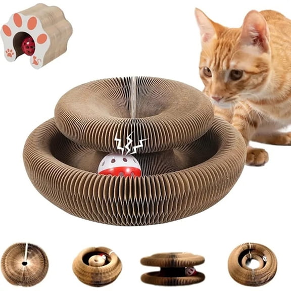 Cat Toy, Magic Organ Cat Scratch Board, Compact Cats Accordion Toy, Interactive Cardboard Cat Scratcher Pad Toys with Bell Ball for Indoor Exercise