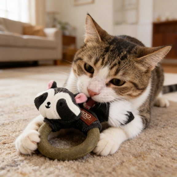 Cat Toy, Plush Catnip Teething Ring Toy With Crinkle Sound For Kitten Chewing Biting Play, Interactive Cat Teaser Toy With Ring Grip For Indoor Cats Exercise