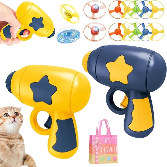 Cat Toy Propeller Launcher, Flying Propeller Cat Toy, Flychase Ca-t to-y, with Colorful Flying Propellers Set, Cat Playing Tracking Interactive Toys for Kitten Chasing Training Hunting (2PCS)