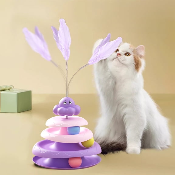 Cat Toy Roller 3-Levels Turntable Cat Toys Balls, Funny Interactive Ball Toys Set, Exercise Puzzle Kittens Toys, Cat Ball Track Toys